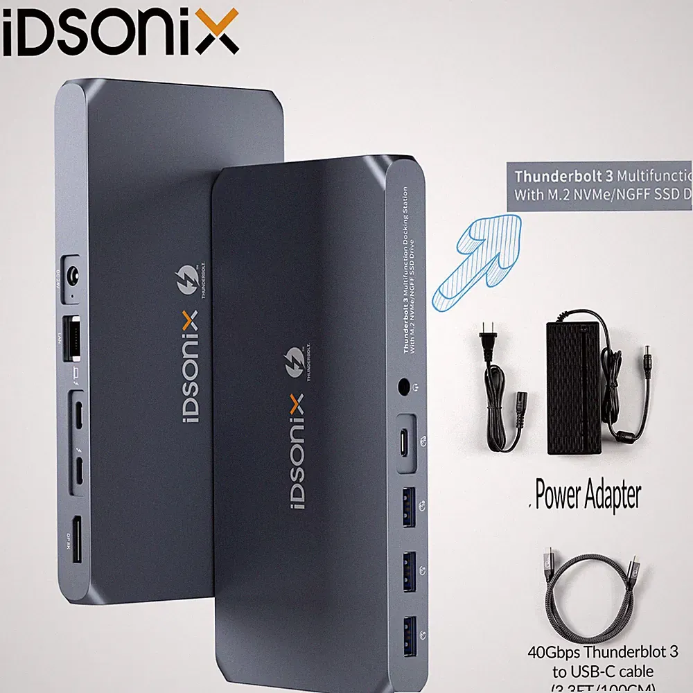 IDsonix 2Bay Thunderbolt 3 HUB M.2 NVMe/NGFF USB-C Docking Station 8K@60Hz DP1.4